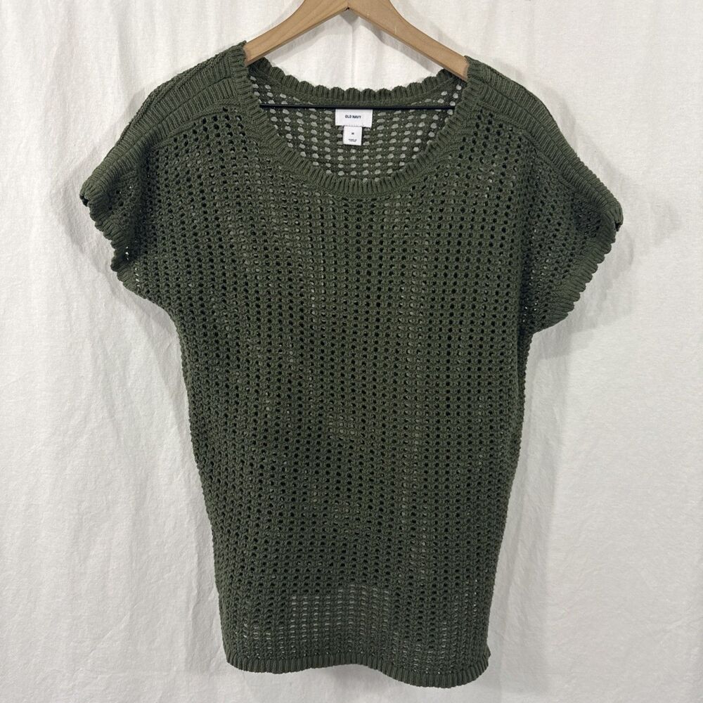 Old Navy Dolman Sleeve Crochet Knit Green Sweater Top Womens Sz M Festival Beach